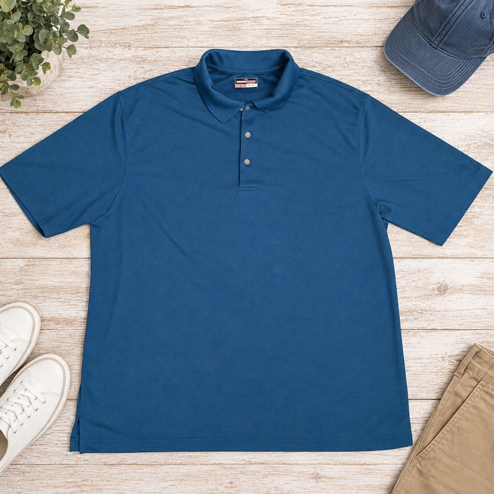 Grand Slam Performance Mens 2XLT Blue Short Sleeve Textured Polo Shirt
